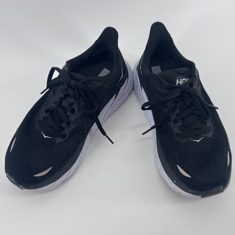 Hoka Clifton 8 Women 7 D Wide Black White Running Shoes 1121375 BWHT